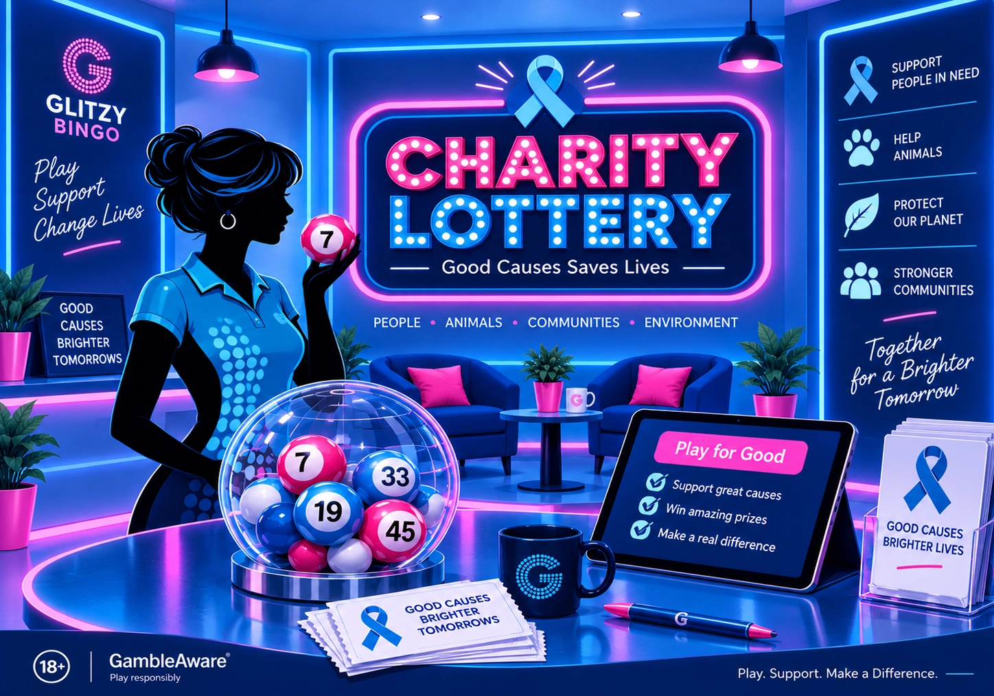 Charity Lottery on Glitzy Bingo — play for good causes: people, animals, communities and the environment